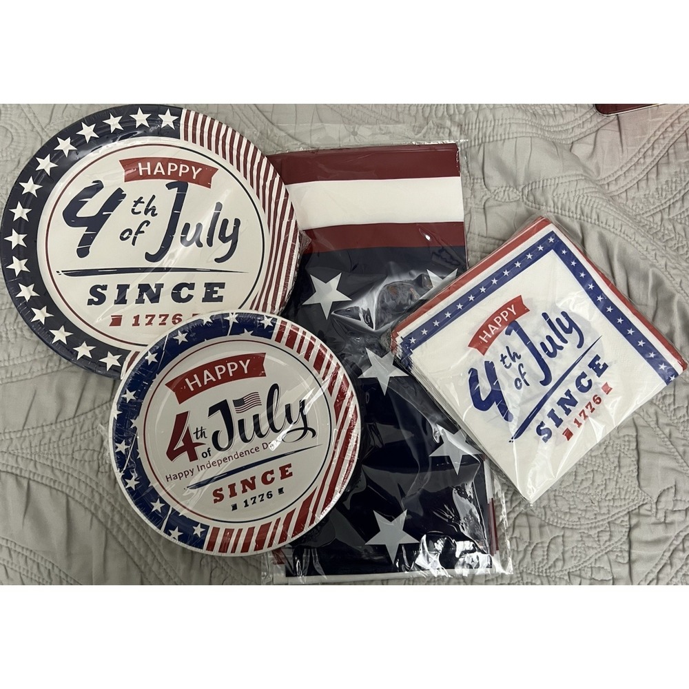 July 4th Memorial Day Patriotic Red White Blue 10 Plate Side Napkin Table Cloth